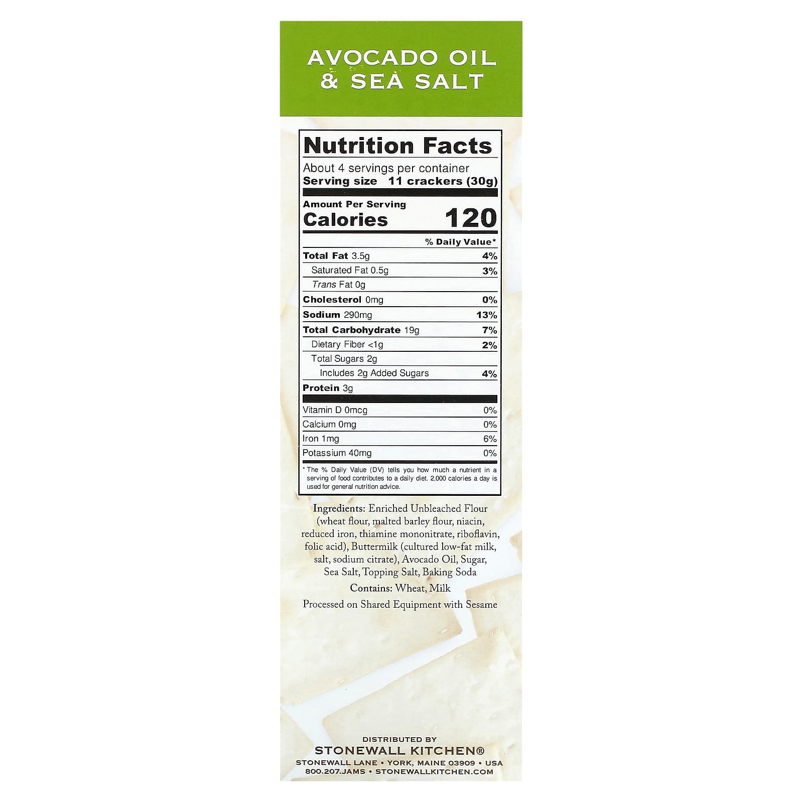 Stonewall Kitchen, Down East Crackers, Avocado Oil & Sea Salt, 4.4 oz (125 g)
