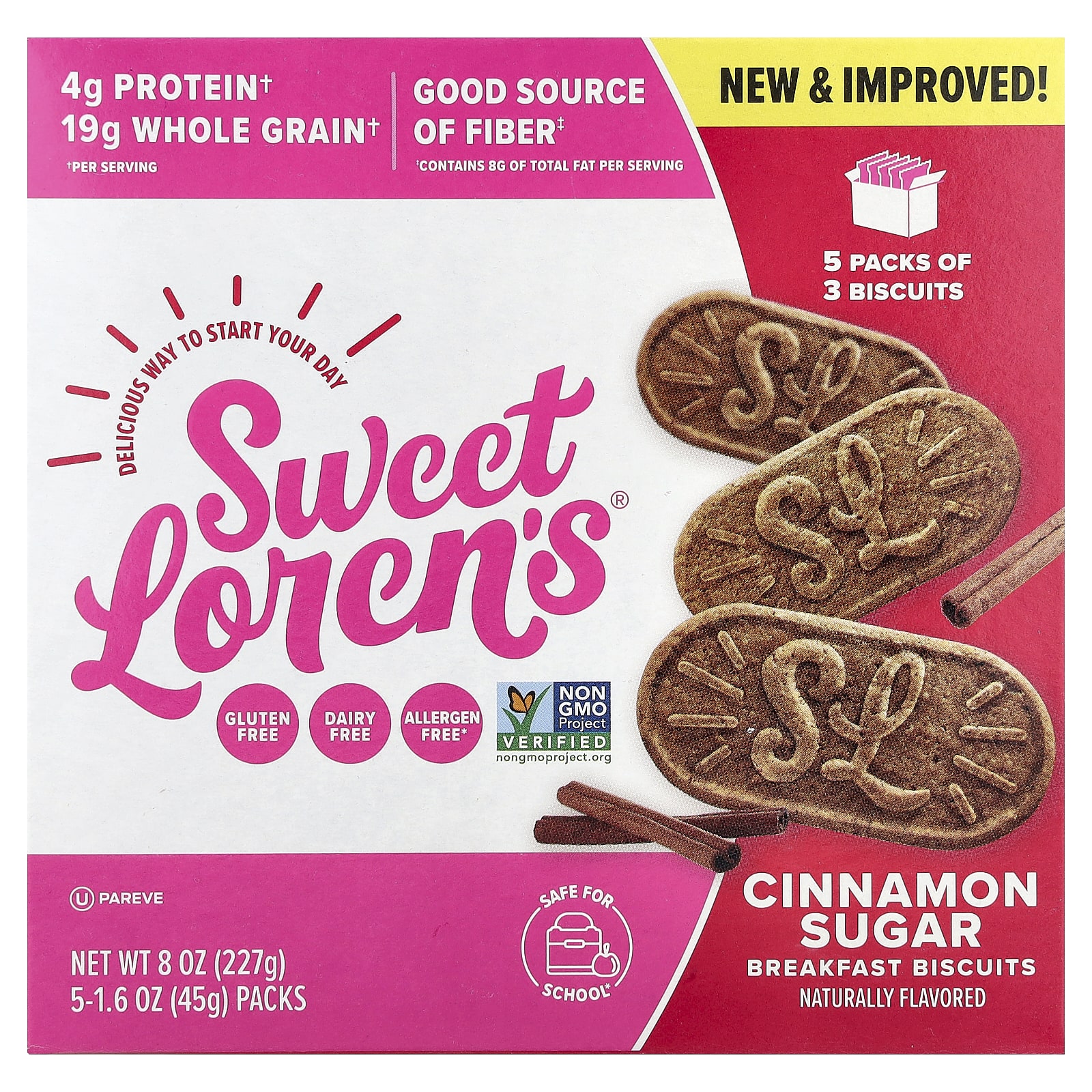 Sweet Loren's, печенье для завтрака, с корицей и сахаром, 5 пакетиков по 45 г (1,6 унции)