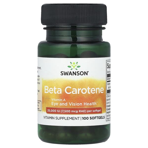 Beta Carotene, 25000 IU (7,500 mcg RAE), 100 Softgels