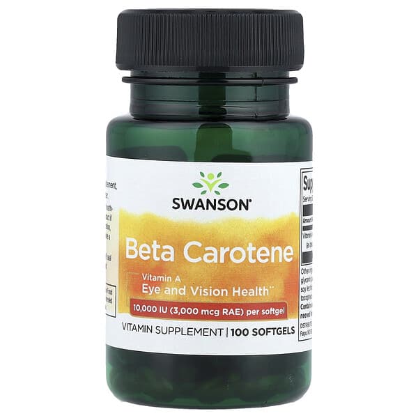 Swanson Beta Carotene, 10000 IU (3,000 mcg RAE), 100 Softgels