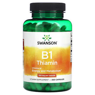 Swanson, vitamine B1, thiamine, 100 mg, 250 capsules