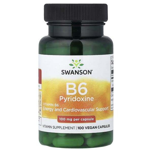 Vitamin B6 Pyridoxine, 100 mg, 100 Vegan Capsules