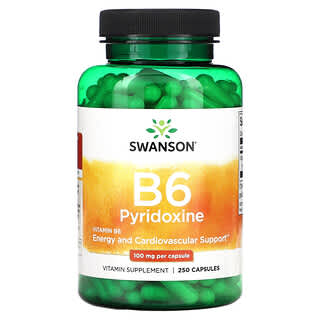 Swanson, вітамін B6 (піридоксин), 100 мг, 250 капсул