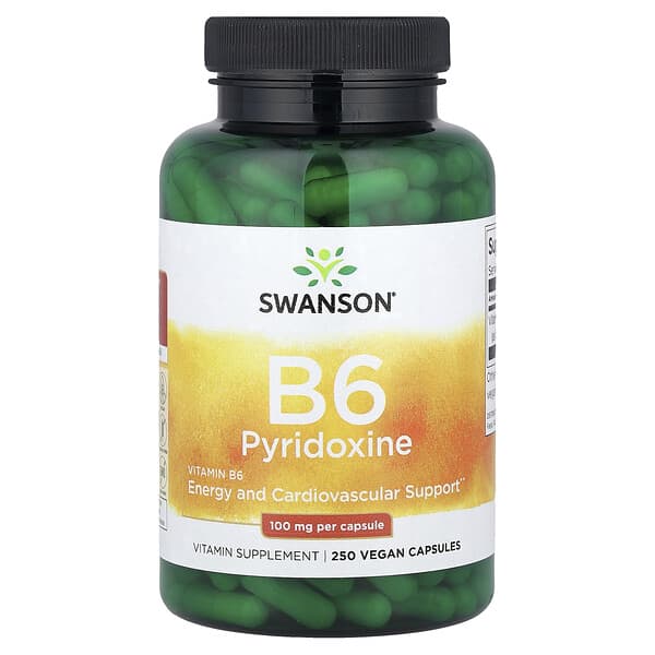 Vitamin B6 Pyridoxine, 100 mg, 250 Vegan Capsules