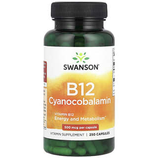 Swanson, Vitamina B12 (Cianocobalamina), 500 mcg, 250 Cápsulas