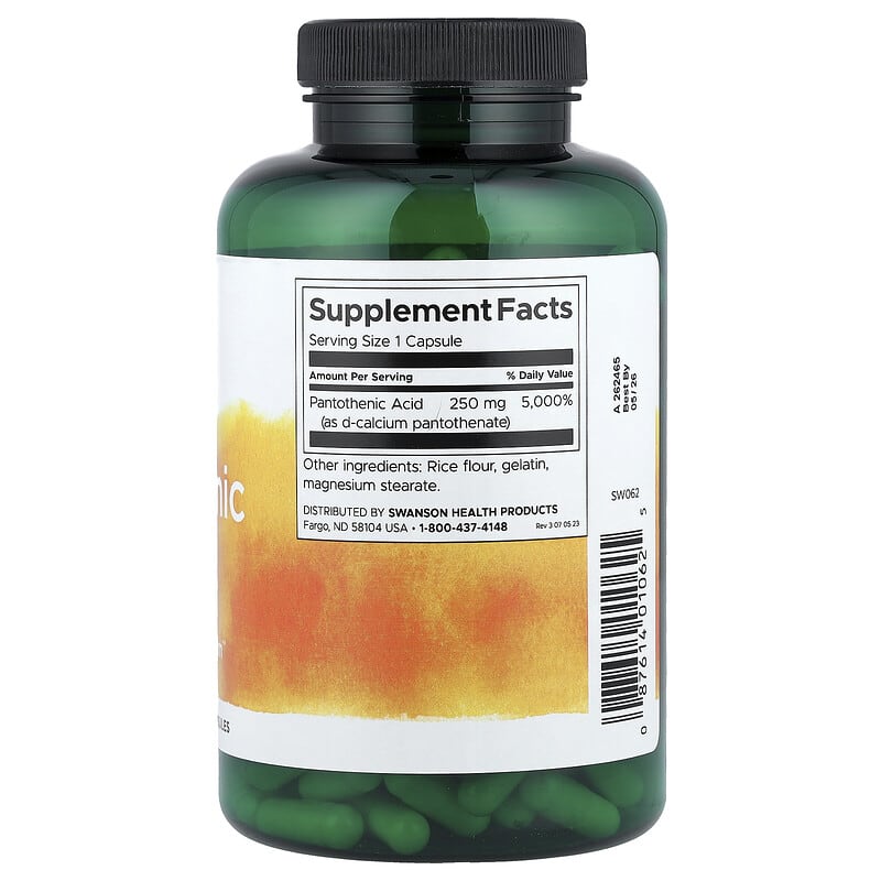 pantothenic acid 750 mg and 250 mg l carnitine Pantothenic Acid, 250 mg, 250 Capsules
