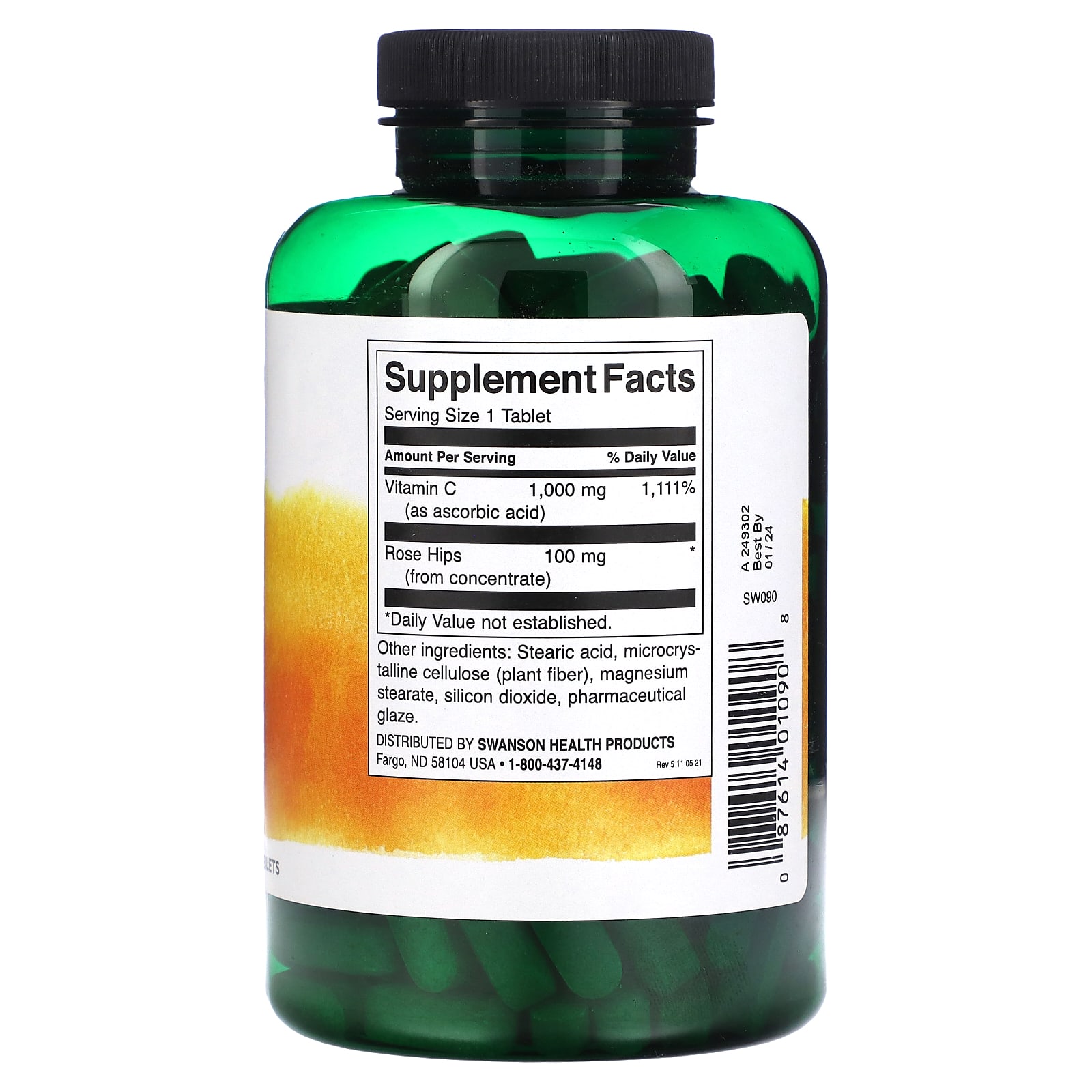 Vitamine C 1000 Mg Avec églantier Swanson - 250 Capsules - Neuf Sous Blister