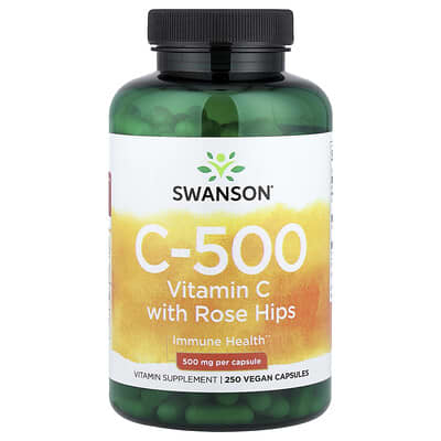 Swanson, C-500, Vitamin C With Rose Hips, 250 Vegan Capsules