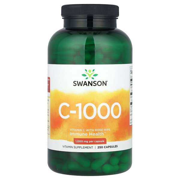 Swanson, C-1000，玫瑰果維生素 C，1,000 毫克，250 粒膠囊