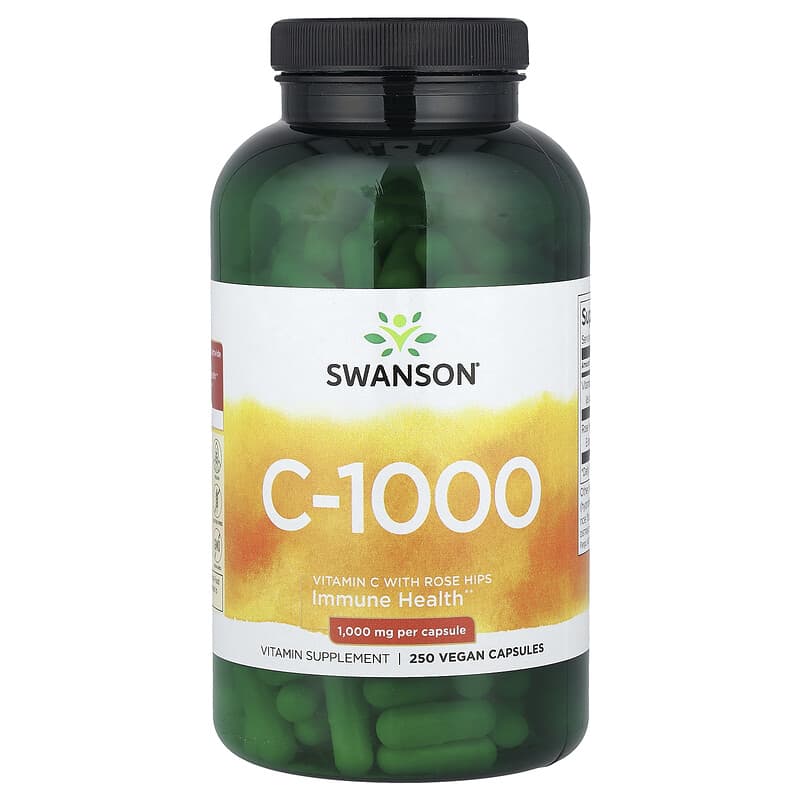 Swanson Vitamine C 1000 Mg Avec Églantier – Boîte De 250 Capsules – Neuf Sous Blister