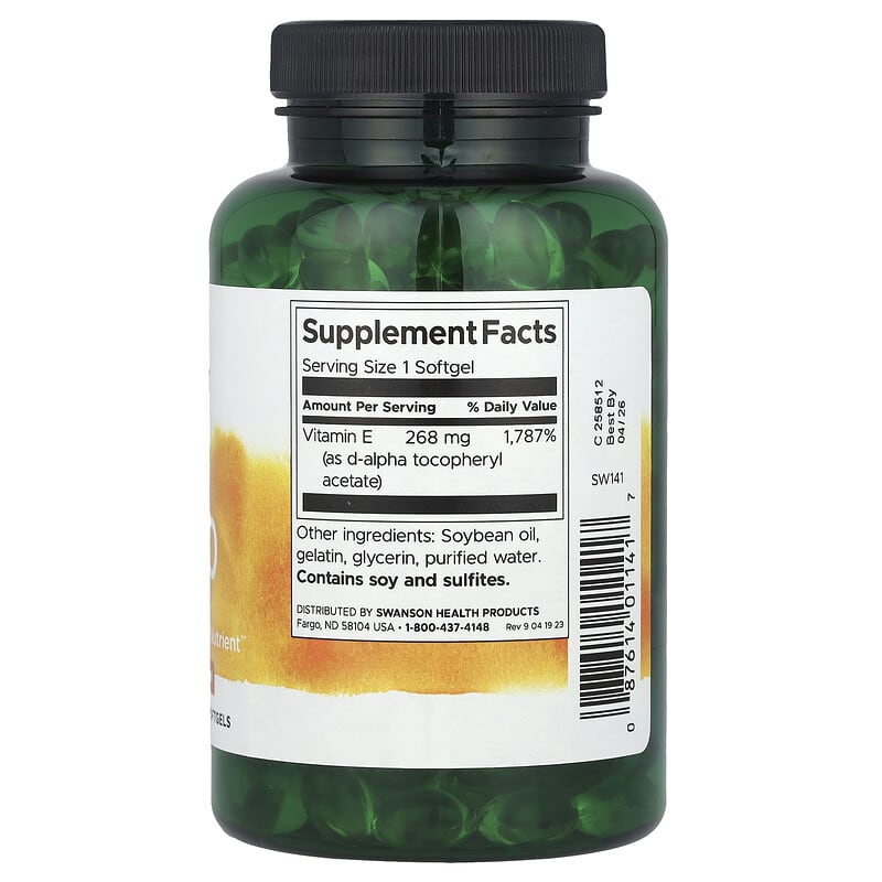 Swanson Vitamin E 400 IU Softgels - 60 Count Antioxidant Supplement