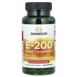 Swanson, ビタミンE混合トコフェロール、200 IU、ソフトジェル250粒（1粒あたり200 IU［34mg］）