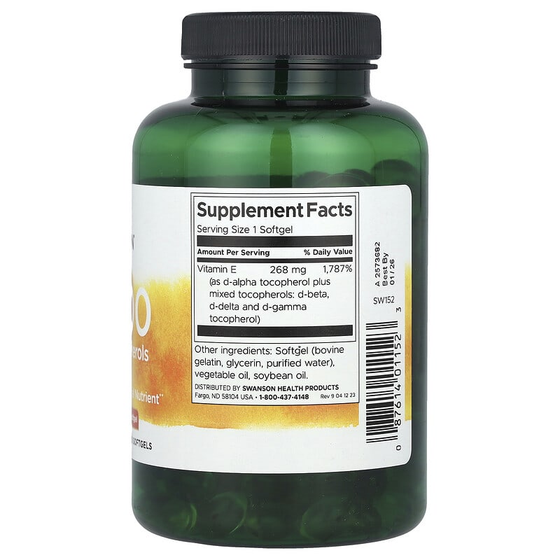 vitamin 2点 вітамін E зі змішаними токоферолами, 400 МО (268 мг), 250 капсул