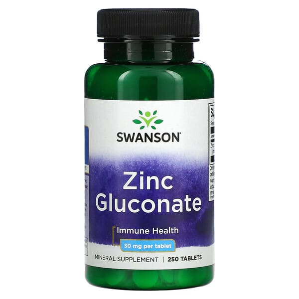 Swanson, Gluconate de zinc, 30 mg, 250 comprimés
