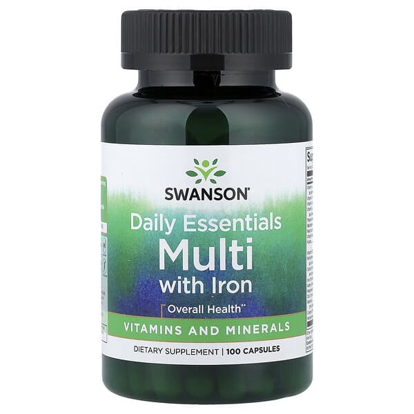 Swanson Vitamins, 철분 함유 데일리 에센셜스 멀티, 캡슐 100정