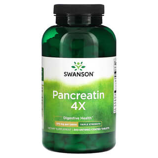 Swanson, Pancreatin 4X, тройная сила действия, 375 мг, 300 таблеток с кишечнорастворимой оболочкой