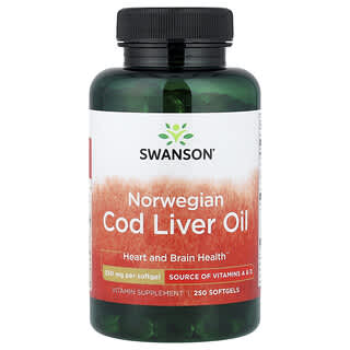 Swanson, Aceite de hígado de bacalao noruego, 250 cápsulas blandas