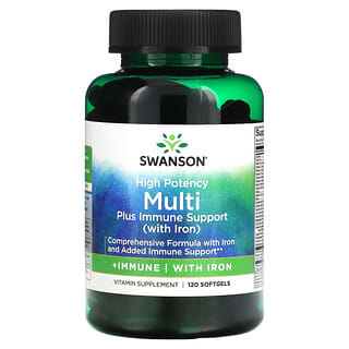 Swanson, Multi Plus Immune Support 鉄配合、ハイポテンシー、ソフトジェル120粒