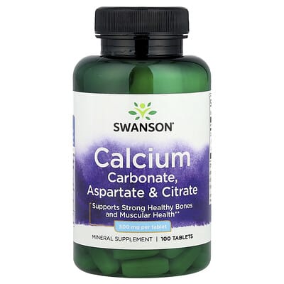 Swanson, Calcium Carbonate, Calcium Aspartate, and Calcium Citrate, 500 mg, 100 Tablets