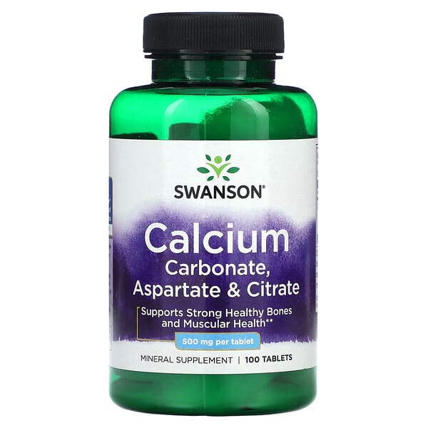 Swanson‏, Calcium Carbonate, Aspartate & Citrate, 500 mg, 100 Tablets