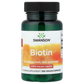 Swanson Vitamins, Biotina, 5000 mcg, 100 cápsulas veganas