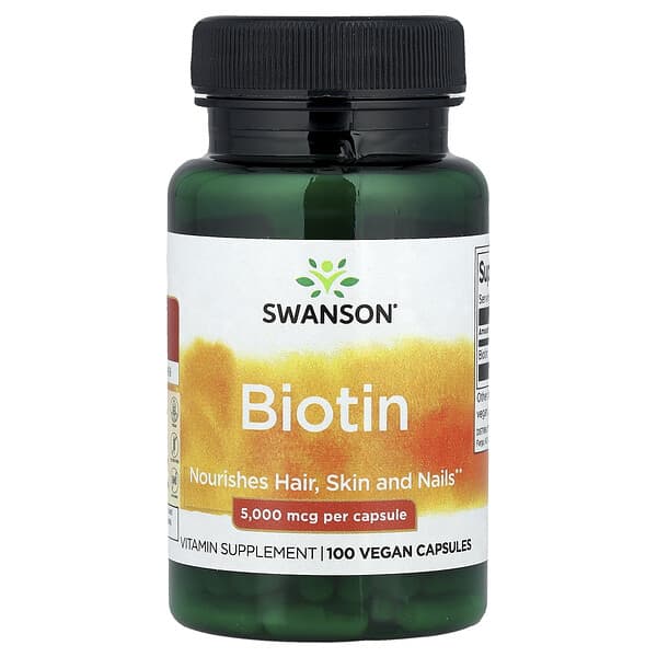 Swanson Biotin, 5,000 mcg, 100 Vegan Capsules