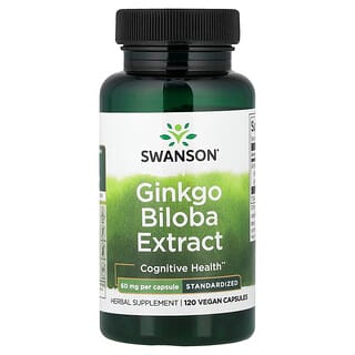 Swanson Vitamins, экстракт гинкго билоба, стандартизированный, 60 мг, 120 капсул