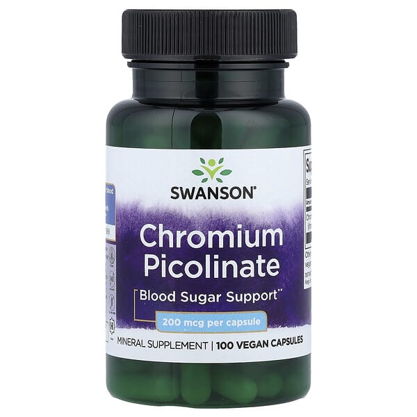 Swanson Chromium Picolinate, 200 mcg, 100 Vegan Capsules