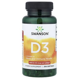 Swanson, Vitamin D3, 10 mcg (400 IU), 250 Softgels