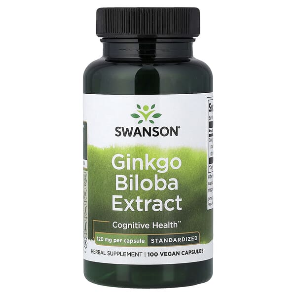 Swanson Ginkgo Biloba Extract, Standardized, 120 mg, 100 Vegan Capsules