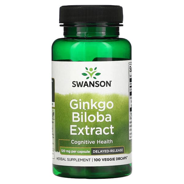 Swanson, Extracto de Ginkgo biloba, 120 mg, 100 cápsulas de cápsulas vegetales