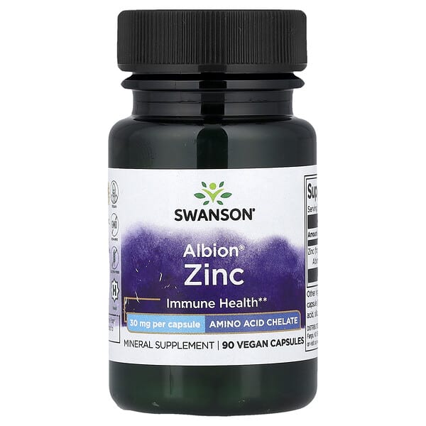 Swanson Albion® Zinc, 30 mg, 90 Vegan Capsules