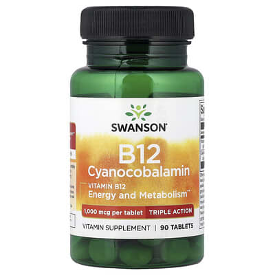 Swanson, Vitamin B12 Cyanocobalamin, Triple Action, 90 Tablets