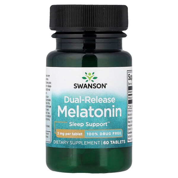 Swanson Vitamins, Melatonin, Çift Salımlı, 3 mg, 60 Tablet