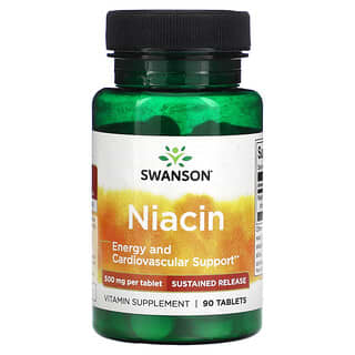 Swanson, Niacina, Liberación sostenida, 500 mg, 90 comprimidos