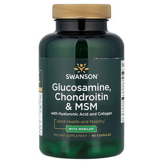 Swanson Vitamins, Glucosamin, chondroitin og MSM med hyaluronsyre og kollagen, 90 kapsler