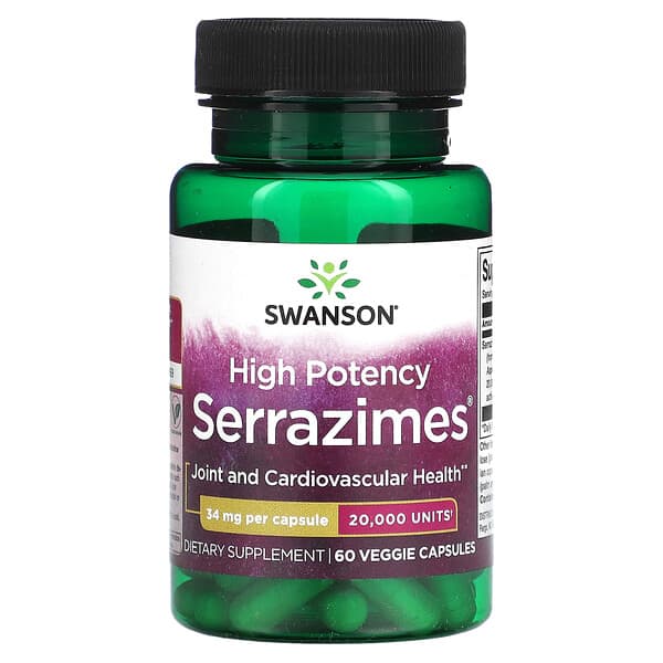 Swanson, 高品質Serrazimes（セラザイムズ）、34mg、ベジカプセル60粒