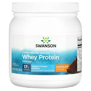 Swanson, Сертифицированный порошок сывороточного протеина травяного откорма, без rBGH, шоколад, 420 г (14,8 унции)