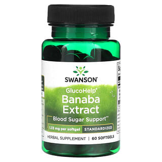 Swanson, GlucoHelp, экстракт банабы, 1,33 мг, 60 мягких таблеток