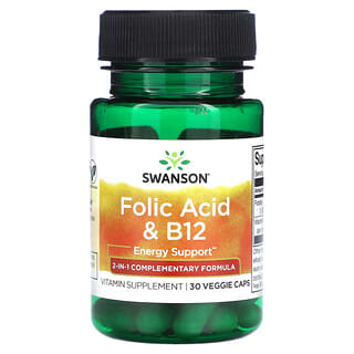 Swanson, Ácido Fólico e B12, 30 Cápsulas Vegetais