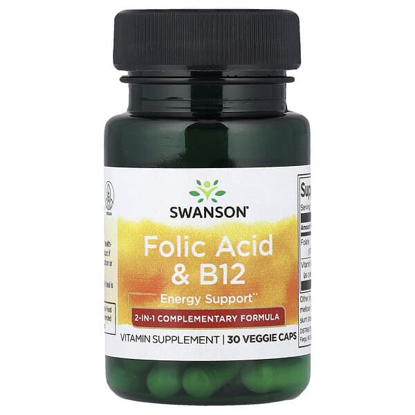 Folic Acid & B12, 30 Veggie Caps