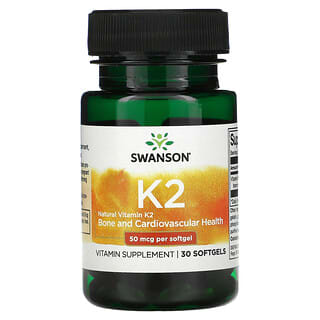 Swanson, Натуральный витамин K2, 50 мкг, 30 мягких таблеток