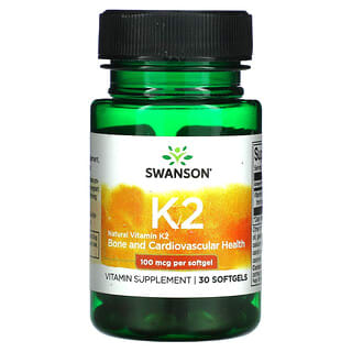 Swanson, Vitamina Natural K2, 100 mcg, 30 Cápsulas Softgel