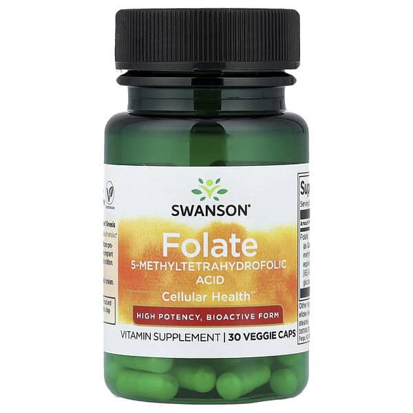 Swanson Folate, High Potency, 30 Veggie Caps (800 mcg per Capsule)