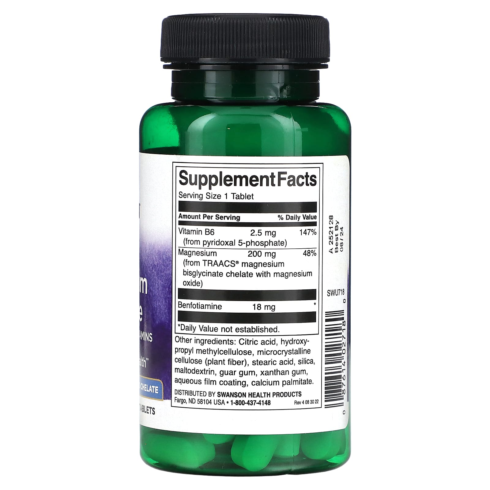 Swanson, Albion Magnesium Glycinate with Activated B Vitamins, 200 mg