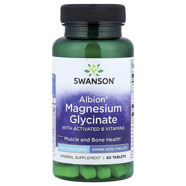 Swanson Albion® Magnesium Glycinate with Activated B Vitamins, 60 Tablets