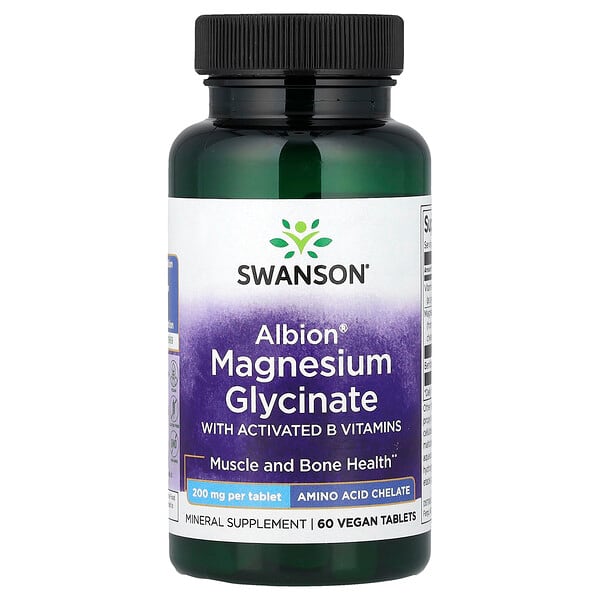 Swanson Vitamins, Albion® Magnesium Glycinate with Activated B Vitamins, 60 Vegan Tablets — product photo 1
