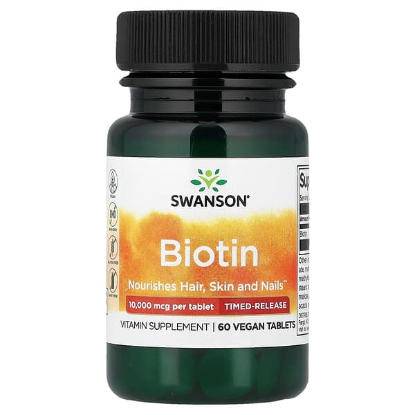 Swanson Vitamins, Biotin, Time-Release, 10,000 mcg, 60 Vegan Tablets — product photo 1