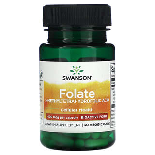 Swanson, Фолат 5-метилтетрагидрофолиевая кислота, 400 мкг, 30 растительных капсул