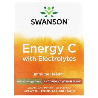 Swanson, Energy C with Electrolytes, Natural Orange , 30 Stick Packs, 0.16 oz (4.6 g) each